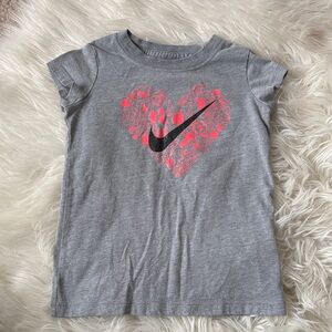 Nike Kids Gray Tee with Pink Heart Design